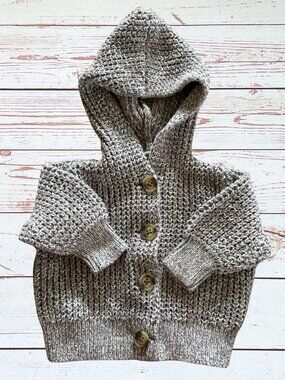 Old Navy 0-3 Month Gray Knit Button Down Cardigan With Hood